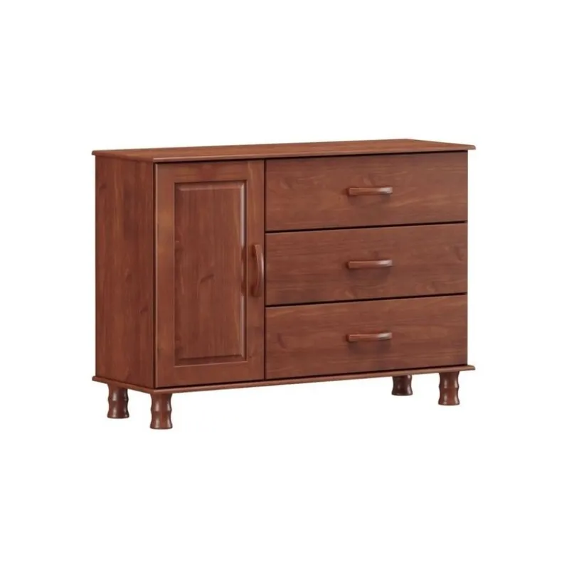 Comoda 3 Cajones 1 Puerta Madera Maciza Premium en Marrón - Cómodas, Uruguay | Rústico Hogar