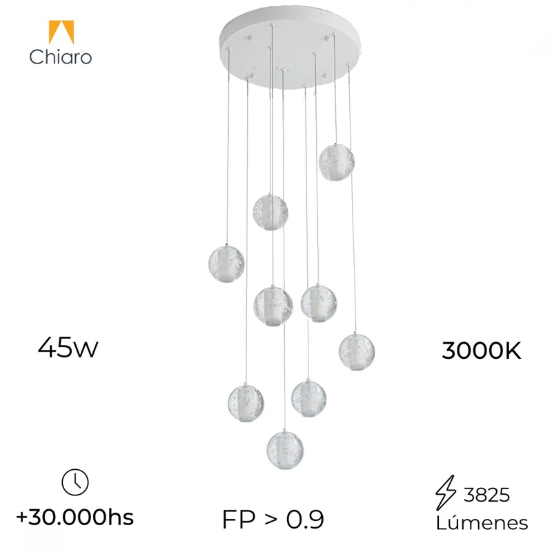 Colgante led 9 esferas efecto flotante 9*5W en Blanco - Lámparas colgantes, Uruguay | Iluminica, vista 3