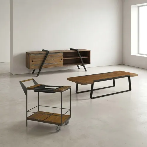 Mesa Central + Rack + Carro Bar York en Marrón - Mesas de living, Uruguay | Divino