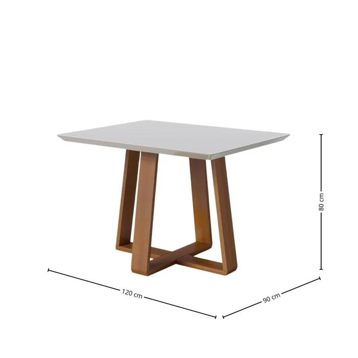 Mesa de Comedor Wood - 120 x90 con Vidrio - Off White y Natural en Blanco - Mesas de comedor, Uruguay | NYR, vista 3