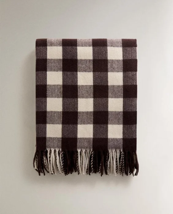MANTA CUADROS Y FLECOS en Marrón - Textiles, Uruguay | Zara Home, vista 5