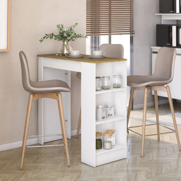 Desayunador Moderno Alto Con Patas Y Estantes en BLANCO MIEL - Muebles, Uruguay | Soy Hogar, vista 2