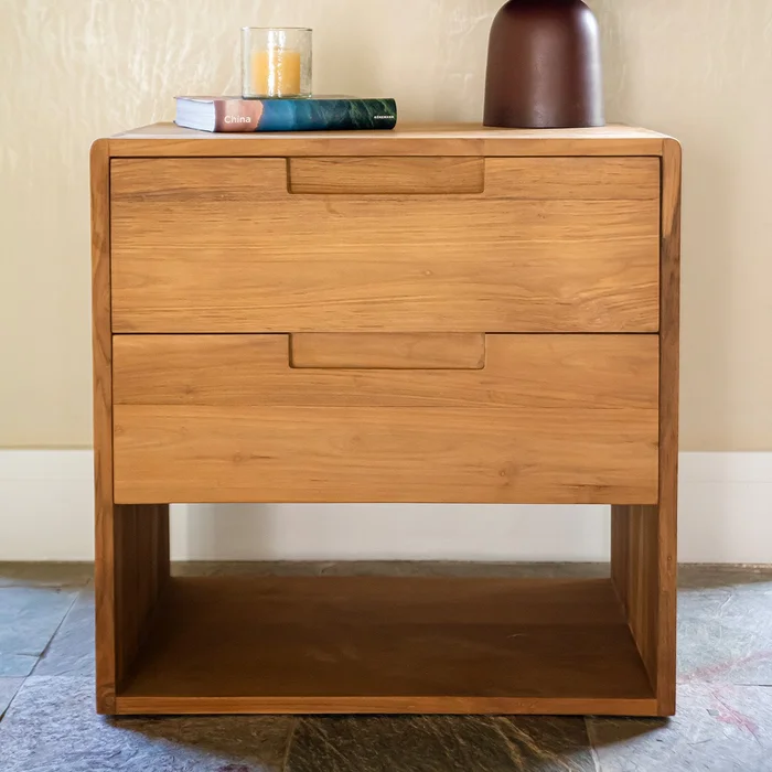 Mesa de luz Teka 2 cajones en Madera natural - Mesas de arrimo, Uruguay | De Arcos