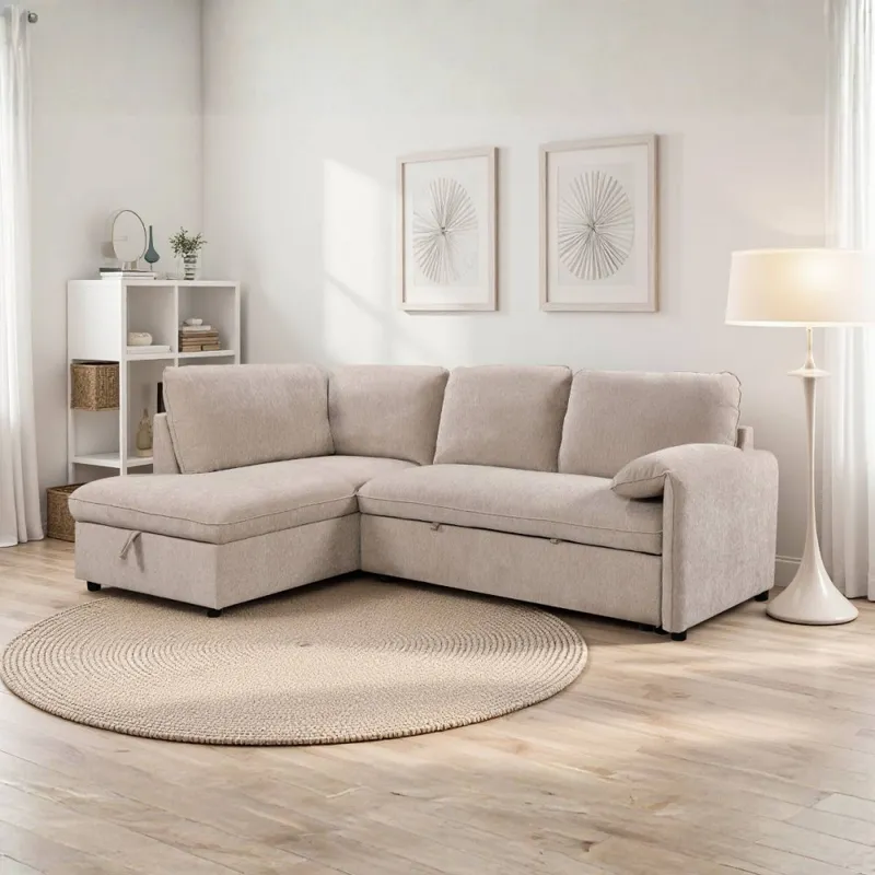 Rinconera cama Cosmo (c/baúl) - Tela Microfibra - Chaise izquierdo - 120 (Beige) en Beige - Sillones y sofás, Uruguay | NYR