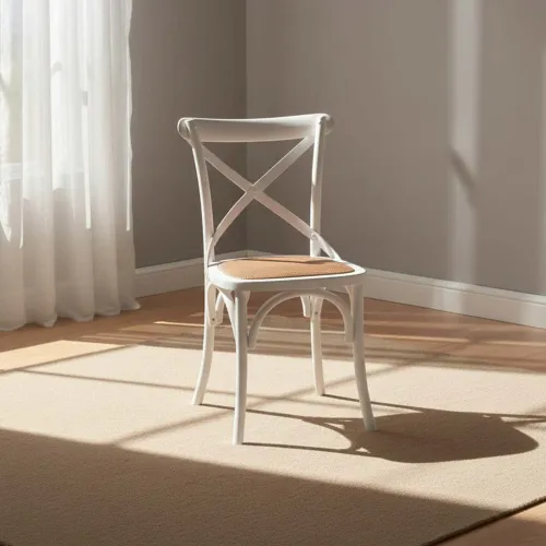 Silla De Comedor Madera Blanco Cruceta en Blanco - Sillas, Uruguay | Divino