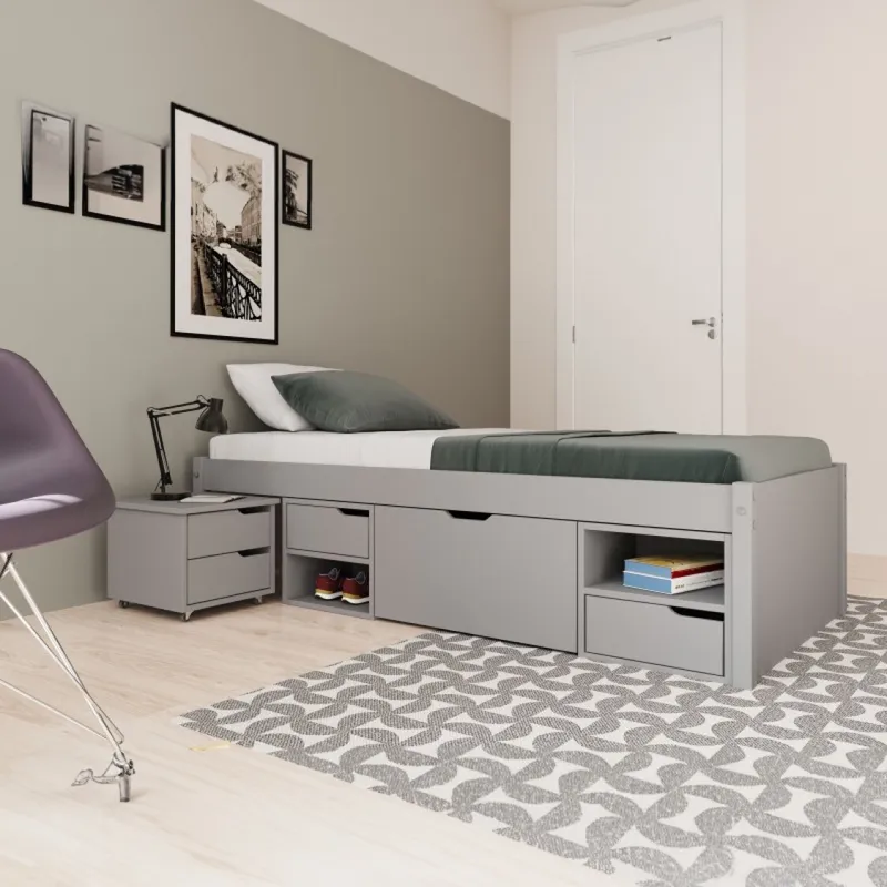 Cama 1 plaza Con Cajones - Linea Charme - Gris en Gris - Dormitorio, Uruguay | Rústico Hogar