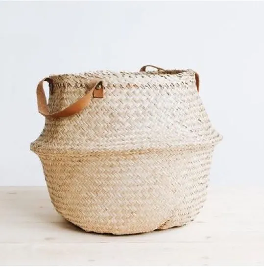 CANASTO NATURAL CON ASA DE CUERO LARGA en Madera natural - Canastos, Uruguay | Indrana