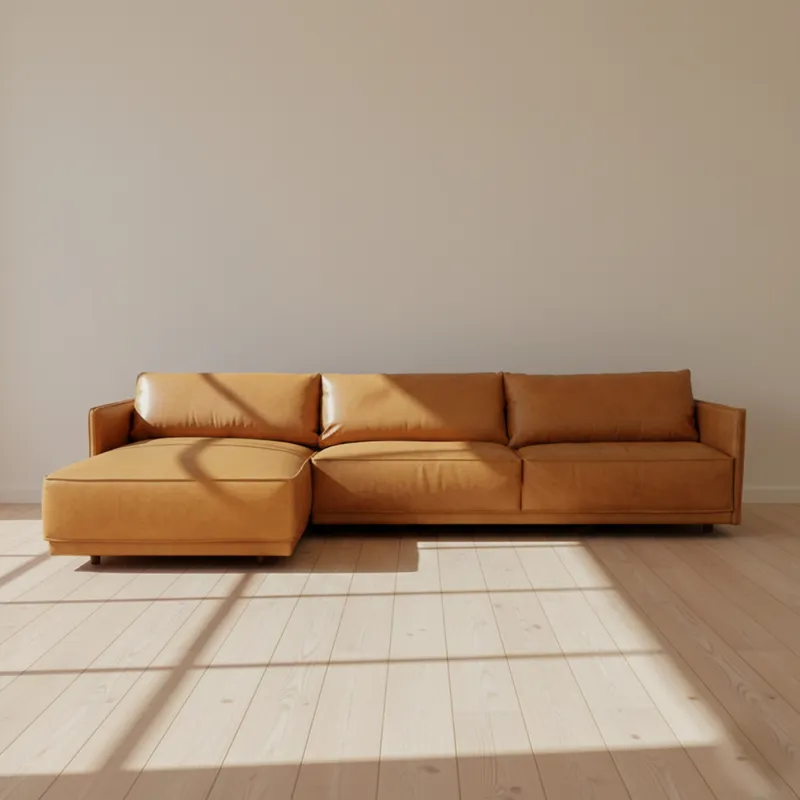 Sillón C/chaise Izquierdo 3 Cuerpos Cuero-100-natural Marron Romeo Tp3 Camel en Beige - Sillones y sofás, Uruguay | Divino