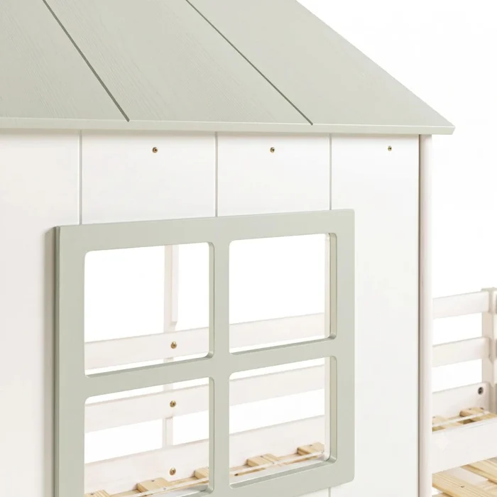 Cama Casita Cabaña 1 Plaza Infantil + Tobogan - Blanco en Blanco - Dormitorio, Uruguay | Ecowood, vista 4