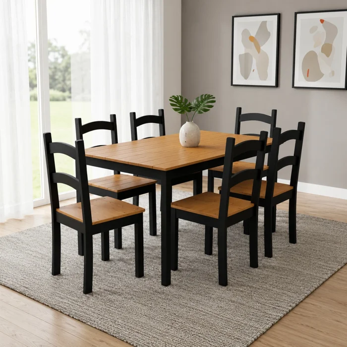 JUEGO DE COMEDOR MADERA 6 SILLAS JC2025 NEGRO en Negro - Mesas de comedor, Uruguay | Alfa Ventas, vista 3