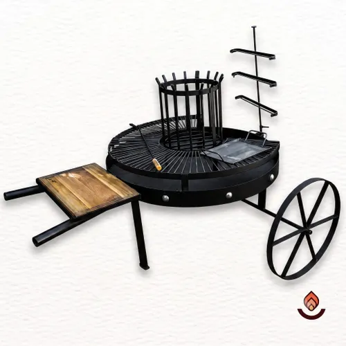 Fogón Criollo 120 con Parrilla y Ruedas en Negro - Muebles para el exterior, Uruguay | Quemadores de Jardín