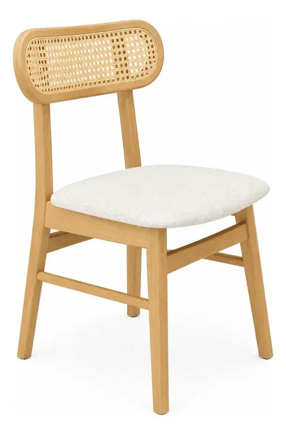 Silla de Comedor Classic Ratán - Línea Rika - Tela Lino/Natural - Nogal oscuro en Madera natural - Sillas, Uruguay | Nario Hogar, vista 2
