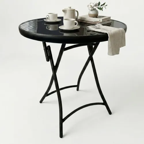 Mesa Plegable Redonda – Vidrio Templado 80 cm – Big en Negro - Muebles para el exterior, Uruguay | Delta Center