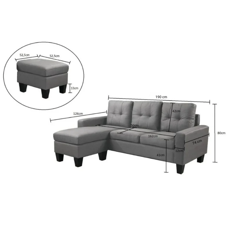 Sillon 3 cuerpos con chaise Herbie - GRIS en Gris, Uruguay | La Cueva Muebles, vista 7