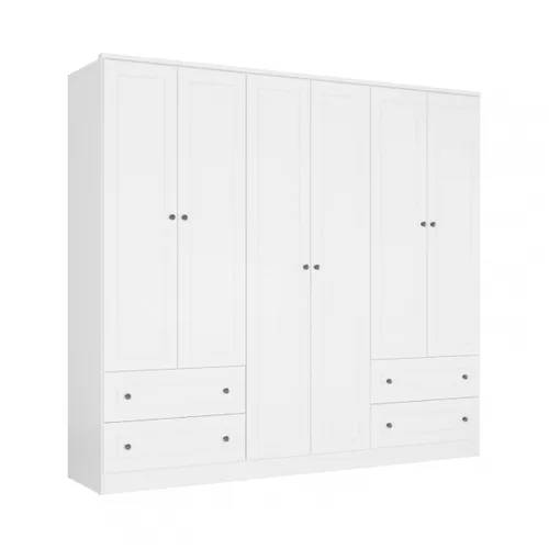 Ropero Americana PLUS 6 puertas 4 cajones - 100% MDF - Blanco en Blanco - Roperos y placares, Uruguay | Rústico Hogar