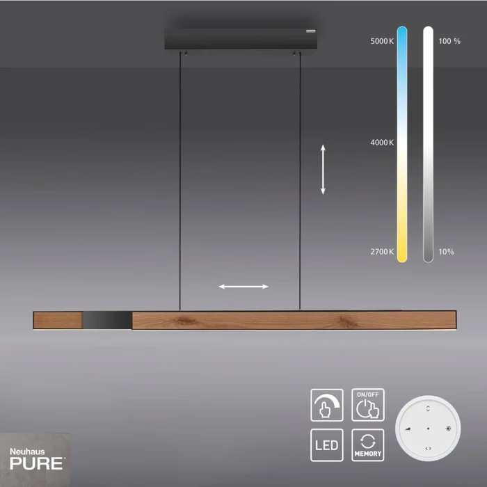 Colgante led lineal motorizado con varias funciones, negro y simil madera en Multicolor - Lámparas colgantes, Uruguay | Iluminica, vista 3
