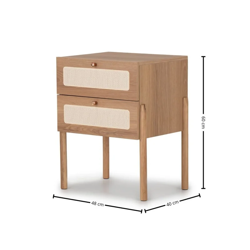 Mesa de Luz Oslo - 2 Cajones - Natural con tejido en Marrón - Mesas de luz, Uruguay | NYR, vista 3