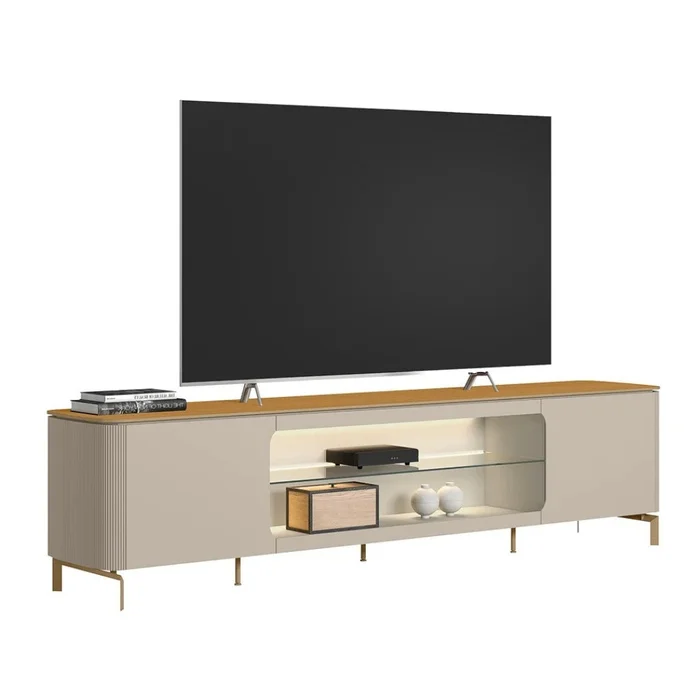 Rack para tv Santorini 240cm curvo con Led - Patas en metal en Blanco - Muebles para TV, Uruguay | Balton, vista 6