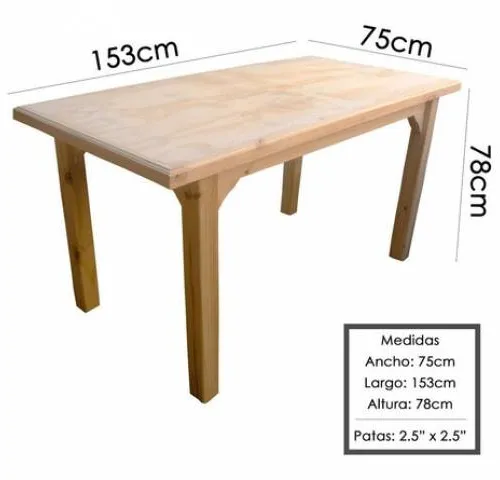 Mesa de madera de pino 1.53x0.75x0.78 - Mesas de comedor, Uruguay | Que Sal Muebleria