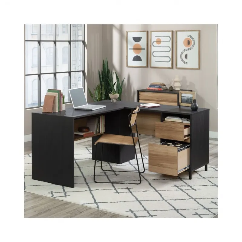 Escritorio Esquinero En L - Sauder - Linea Acadia Way en Negro - Escritorios, Uruguay | Rústico Hogar