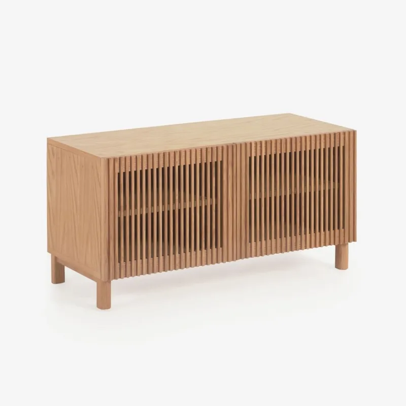 Banco Beyla con 2 puertas de madera maciza y chapa de roble 98,5 cm FSC 100% en Madera natural - Butacas, banquetas y puffs, Uruguay | Kavehome