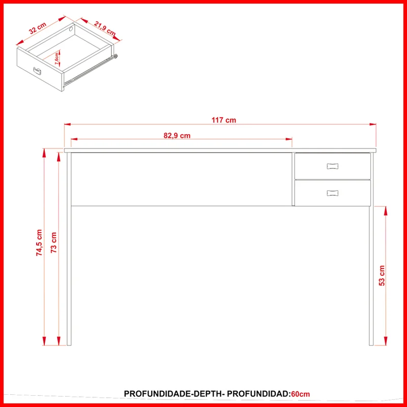 Escritorio 2 cajones – ME 4165 - Escritorios y sillas de escritorio, Uruguay | Punto Unión, vista 3