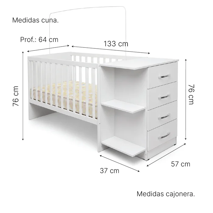 Cuna Dormitorio Infantil 4 Cajones Repisa 411 en Multicolor - Dormitorio, Uruguay | Soy Hogar, vista 4