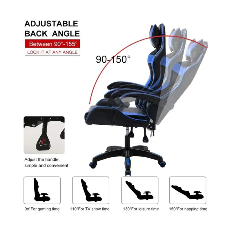 Silla Gamer Gaming Ergonomica Reclinable - PU - Azul en Azul - Sillas de escritorio, Uruguay | Rústico Hogar, vista 4