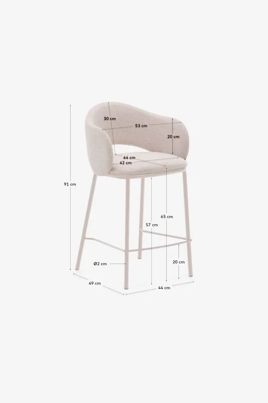 Taburete Maina - de chenilla beige y patas de acero con acabado beige FSC Mix Credit 65 cm en Azul - Butacas, banquetas y puffs, Uruguay | Kavehome, vista 10