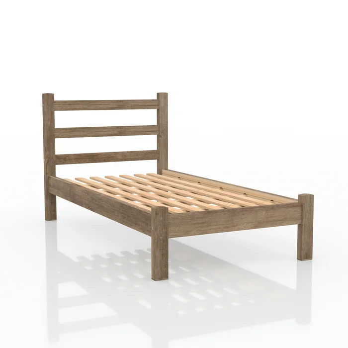 MH- CAMA DE UNA PLAZA EN MADERA EUCALIPTO RUSTICA en Marrón - Dormitorio, Uruguay | Alfa Ventas, vista 3