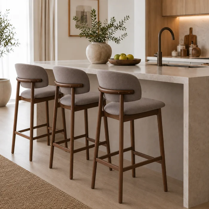 Banqueta Cora (80cm Altura Asiento) en PUFF CHERRY Lino rustico-Castaño - Sillas, Uruguay | Casa Brava, vista 2