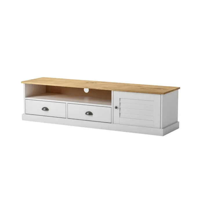 Rack de TV - 1 Puerta - 2 Cajones - Línea Oslo - Blanco en Blanco - Muebles para TV, Uruguay | Ecowood, vista 2