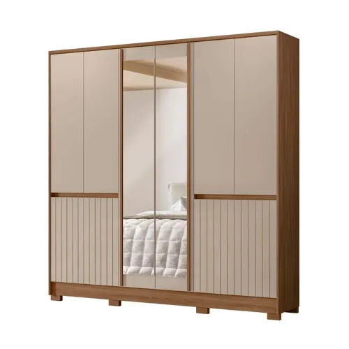 Ropero Placard Dormitorio 10 Puertas 4 Cajones Con Espejo en Beige - Roperos y placares, Uruguay | Lais Muebles