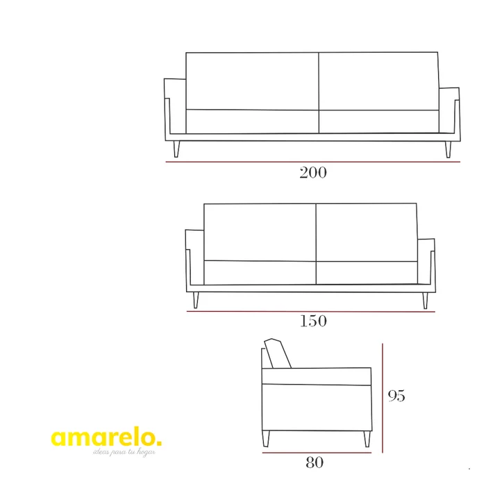Producto: Sofá Conjunto 3+2 Manchester 191 de AMARELO en Marrón - Sillones y sofás, Uruguay | Amarelo, vista 2