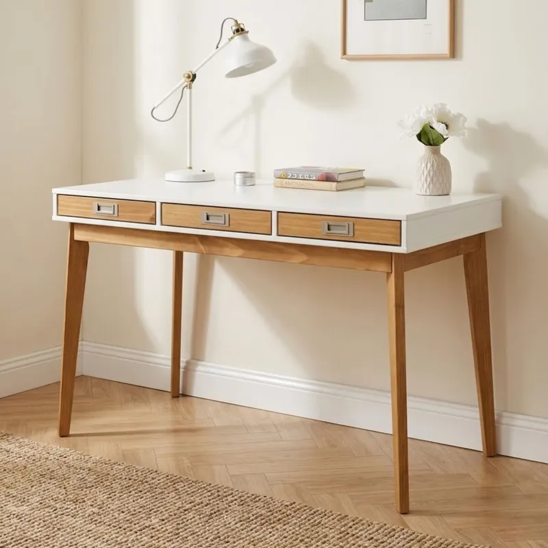 Escritorio Linea Metro - Blanco/Miel en Multicolor - Escritorios, Uruguay | La Cueva Muebles