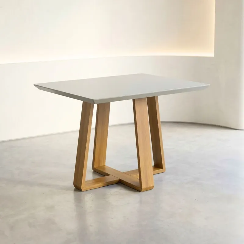 Mesa de Comedor 1.2 Linea Manhattan Vidrio Blanco/Natural en Blanco, Natural - Mesas de comedor, Uruguay | Rústico Hogar