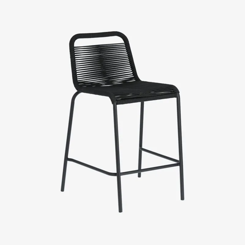Taburete Lambton de cuerda - negro y acero con acabado negro altura 62 cm en Negro - Butacas, banquetas y puffs, Uruguay | Kavehome