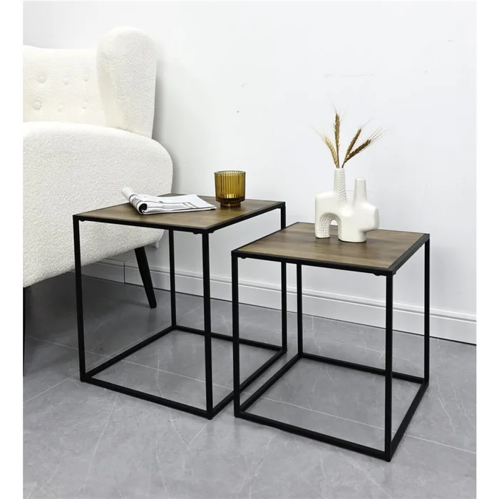SET 2 MESAS AUX 37X37X40.5/33X33X35.5CM MADERA en Marrón - Mesas de comedor, Uruguay | Decohogar, vista 2