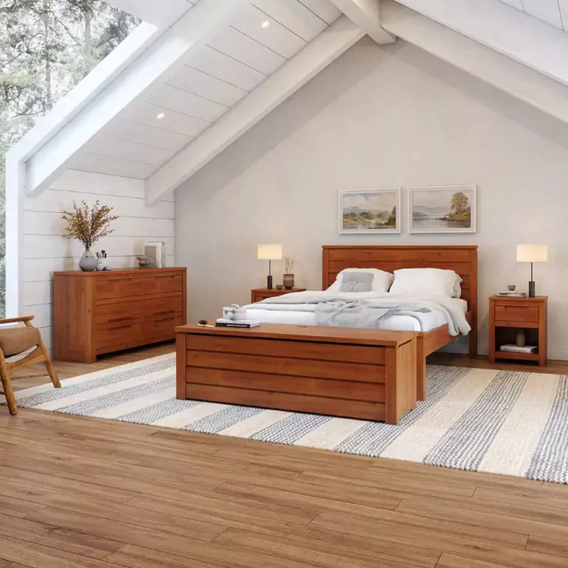 Cama 2 Plazas Madera Natural-beige Fresno en Madera natural - Dormitorio, Uruguay | Divino