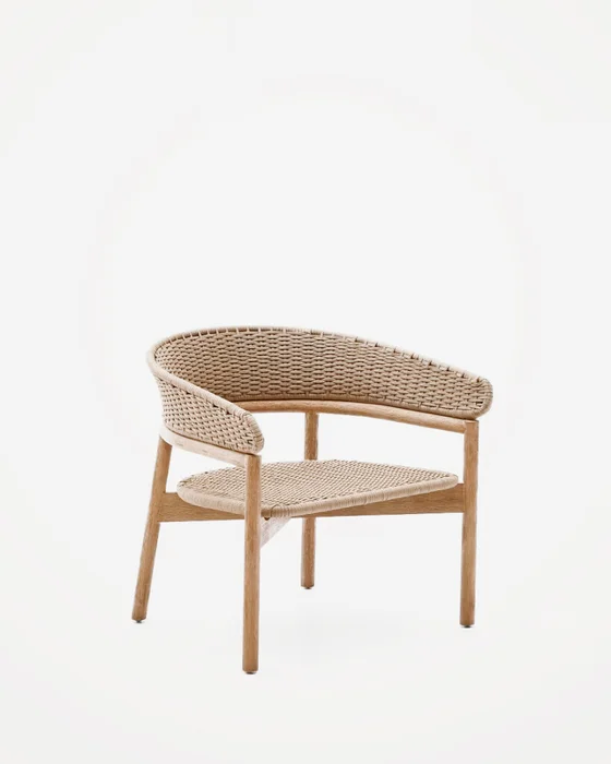 Sillón Arinella de madera maciza de acacia acabado tono natural y cuerda beige FSC 100% en Madera natural - Butacas, banquetas y puffs, Uruguay | Kavehome