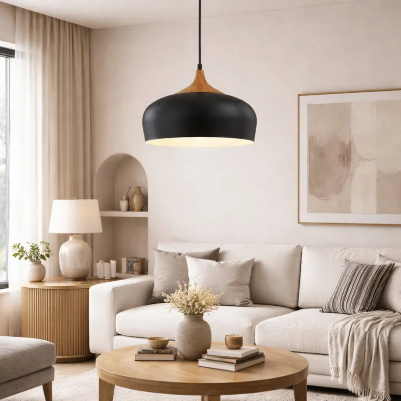 Campana estilo nórdico de aluminio y símil madera - Negra en Negro - Lámparas colgantes, Uruguay | Iluminica, vista 3