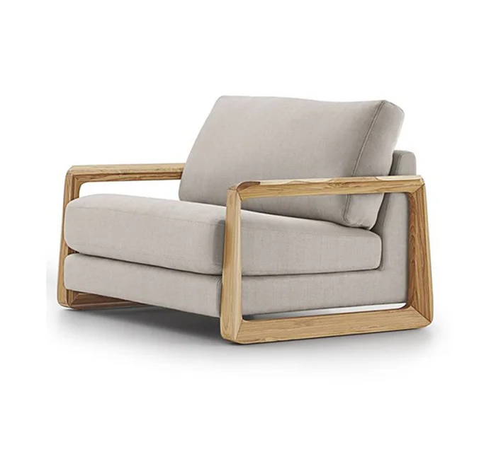 Sofa 1 cuerpo - Madera cinamomo - Tela tramada Beige en Madera natural - Sillones y sofás, Uruguay | Champagne Home