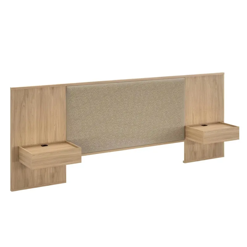 Respaldo 2 plazas con mesa de luz Tapizado - Nordik - Text Frizz en Madera natural - Respaldos de cama, Uruguay | Ecowood