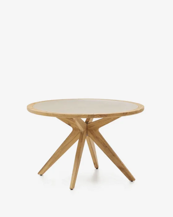 Mesa redonda Julieta de polycemento beige y madera maciza de acacia Ø 120 cm FSC 100% en Madera natural - Muebles para el exterior, Uruguay | Kavehome