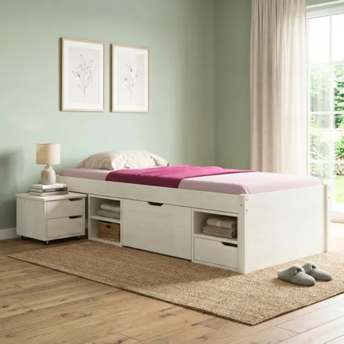 Cama 1 plaza Con Cajones - Linea Charme - Blanco en Blanco - Dormitorio, Uruguay | Rústico Hogar
