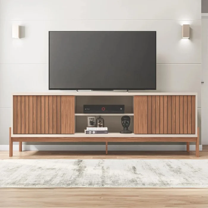 Rack Tannen Puertas Corredizas 1.80 Mt Freijo/off White - Muebles para TV, Uruguay | Albanés