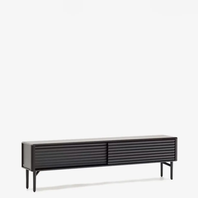 Mueble TV Lenon 200 x 57 cm de madera maciza y - chapa de roble negro en Negro - Muebles para TV, Uruguay | Kavehome