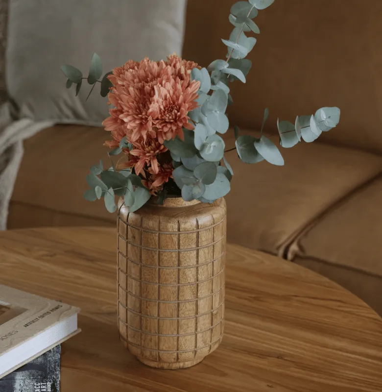 JARRON TRIBAL CUADRADOS NAT RUSTIC en Madera natural - Jarrones, Uruguay | Masinfinito Casa