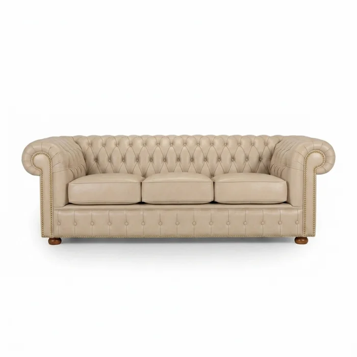 Sofá Chesterfield Novo - Cuero Básico - 3 cuerpos - Arena - (Preventa) en Beige - Sillones y sofás, Uruguay | NYR, vista 2