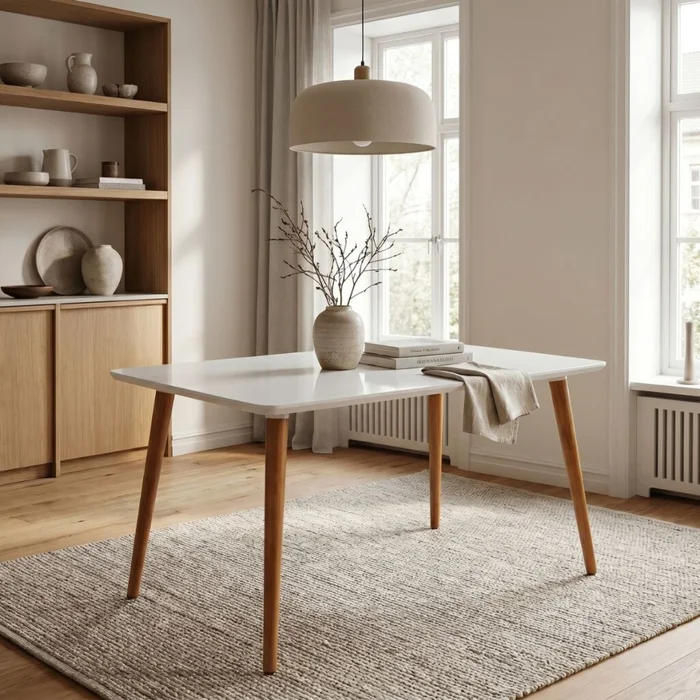 Mesa de Comedor Veneza - Blanco y Cedro en Blanco - Mesas de comedor, Uruguay | Nyr